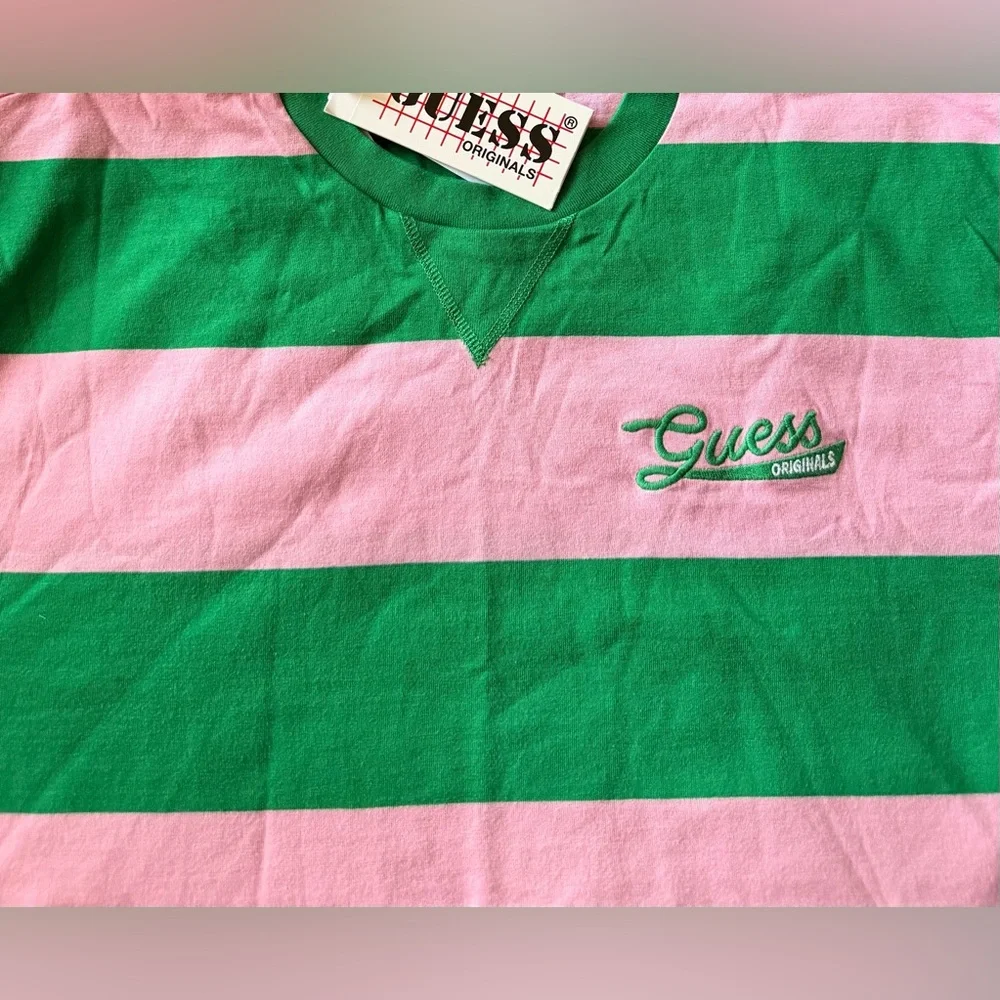 Men’s Large & XL Guess Originals Cane   Striped Tee- Relaxed Fit - Unisex - Picture 8 of 9
